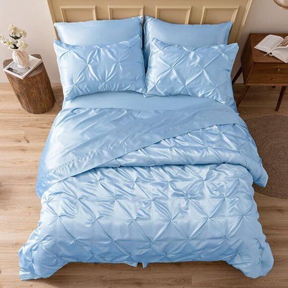 New Satin Comforter King 8 Pieces - Luxurious Pinch Pleat Bedding Set wi…